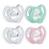 Picture of Tommee Tippee Ultra-Light Silicone Pacifier, 0-6 Months, Symmetrical One-Piece Design, BPA-Free Silicone Binkies, Clear/Green/Pink, Pack of 4