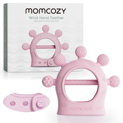 Picture of Momcozy Baby Teether Toys | Silicone Teether for 0-12 Months | Baby Teething Relief | Pink