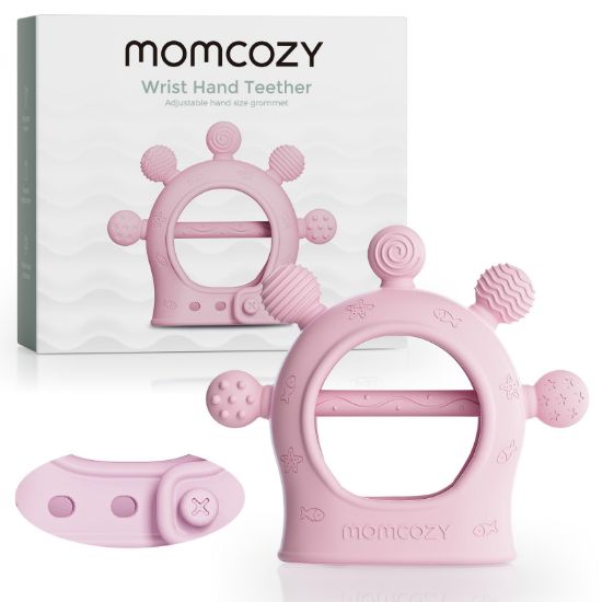 Picture of Momcozy Baby Teether Toys | Silicone Teether for 0-12 Months | Baby Teething Relief | Pink