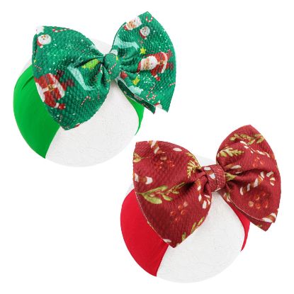 Picture of YanJie Christmas Baby Headband Red Bow Green Santa Printed Nylon Christmas Hairbands Infant Candy Cane Headband Toddler Hair Accessories Girls Newborn