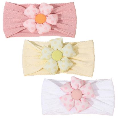 Picture of MIUXUESO 3 Pcs Baby Flower Headbands Baby Girls Nylon Headband Soft Hairbands Hair Accessories for Newborn Infant Toddler Kids (Yellow Pink White)