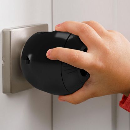 Picture of Child Safety Door Knob Cover (4 Pack) Hard-to-Remove Dual-Lock Door Handle Covers for Kids - Reusable Baby Proof Door Knob Locks - Installs Easily, No Tools Needed (Black)
