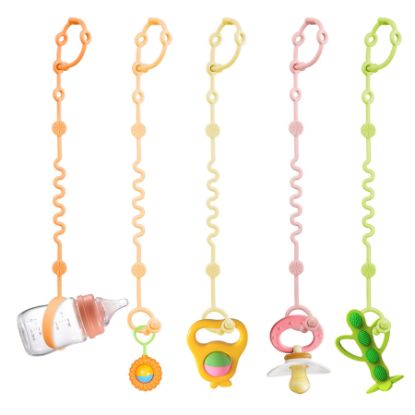 Picture of LittleHugs Toy Straps for Baby, 5pcs Adjustable Toy Holder for Stroller Accessories, Silicone Baby Tether Pacifier Clip, No Throw Baby Travel Essential Leash for High Chair, Car Seat (5 Pack Macaron)