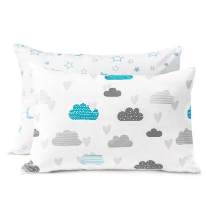 Picture of TILLYOU Toddler Pillowcase 2 Pack with Envelope Closure,Silky Soft Microfiber 13" x 18" Kids Travel Pillow Cases,Blue Clouds & Blue Stars