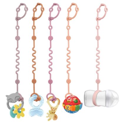 Picture of LittleHugs Toy Straps for Baby, 5pcs Adjustable Toy Holder for Stroller Accessories, Silicone Baby Tether Pacifier Clip, No Throw Baby Travel Essential Leash for High Chair, Car Seat (Gril-5 Pack)