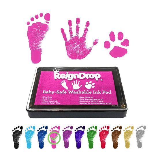 Picture of ReignDrop Ink Pad For Baby Footprint & Handprint - Creates Impressive Long Lasting Keepsake Stamp for Infant & Kids. Smudge Proof, Easy to Wipe Off Skin, Safe & Gentle Acid Free(Pink)