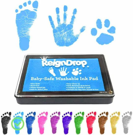 Picture of ReignDrop Ink Pad For Baby Footprint & Handprint - Creates Impressive Long Lasting Keepsake Stamp for Infant & Kids. Smudge Proof, Easy to Wipe Off Skin, Safe & Gentle Acid Free(Sky Blue)