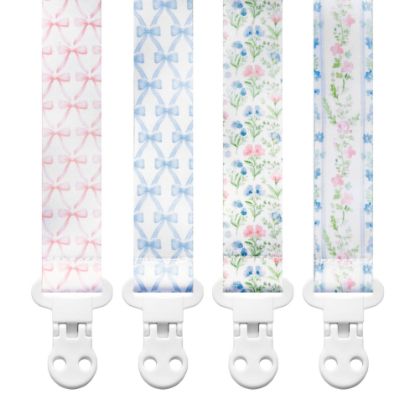 Picture of Baby Pacifier Clip Holder - Girl 4 Pack Gift Set - Vintage Floral Bows Ribbons Flowers French Blue Pink