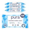 Picture of Pura Flushable Toddler Wipes 3 x 60 Wipes (180 Wipes), 100% Plastic Free, 99% Water, Hypoallergenic & Fragrance Free, Totally Chlorine Free, Kids Toilet Wipes, Potty Training