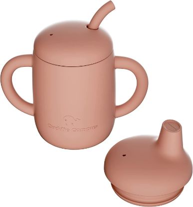 Picture of Cuddle Campus Sippy Cups 7OZ, [4 in 1] Baby Cups, Shatterproof Silicone Straw Cup,Open Cup for 6M, 6M+,6-12 Months,1/1+ Year Old Baby,Toddler (Peach Cobbler, 7 OZ(1 Cup+2 Lids))