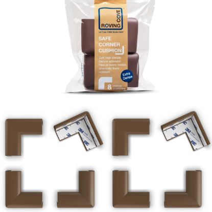 Picture of Roving Cove Slim-Fit Corner Protector for Baby Proofing (8 Small Corners), Soft Rubber Foam Furniture Corner Bumper Guards, 3M Adhesive Pre-Taped, Coffee Brown