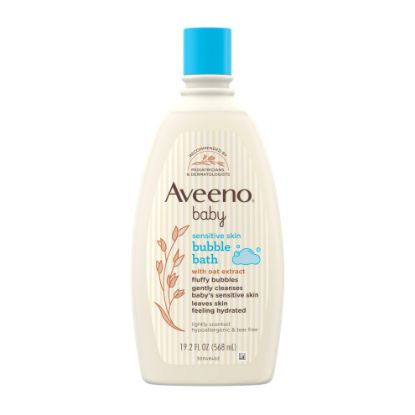 Picture of Aveeno Baby Sensitive Skin Bubble Bath with Oat Extract, Gently Cleanses and Leaves Skin Feeling Hydrated, Tear-Free Formula, Hypoallergenic, Paraben-, Phthalate-, Soap- & Dye-Free, 19.2 fl. Oz