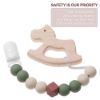 Picture of Pacifier Clip Baby Girls Binky Clips Holder Soothie Paci Clip Silicone Bead Teething Relief Teether Toy Baby Birthday Christmas Set of 2 Pack(Green, Brick Red)