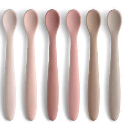 Picture of Silicone Baby Feeding Spoons, Training Spoon Self-feeding, First Stage Infant Soft-Tip Easy on Gums, Utensils Supplies, Dishwasher & Boil-proof, 6 Pack