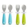 Picture of Munchkin® Raise™ Toddler Fork and Spoon Utensil Set, Rest Keeps Tip Off Table, BPA Free, 4 Pack, Blue/Green