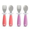 Picture of Munchkin® Raise™ Toddler Fork and Spoon Utensil Set, Rest Keeps Tip Off Table, BPA Free, 4 Pack, Pink/Purple