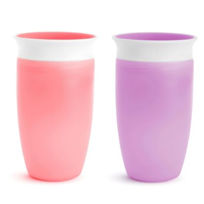 Picture of Munchkin Sippy Cups for Toddlers 1-3, Spill Proof Miracle 360 Cup, 10 Ounce, 2 Pack, Pink/Purple