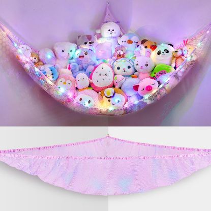Picture of Unicorn Castle Stuffed Animals Net or Hammock Kids Toy Storage Organizer with LED Light Hanging Corner Stuffed Animals Holder Kids Girls Room Decor(Pack of 1)