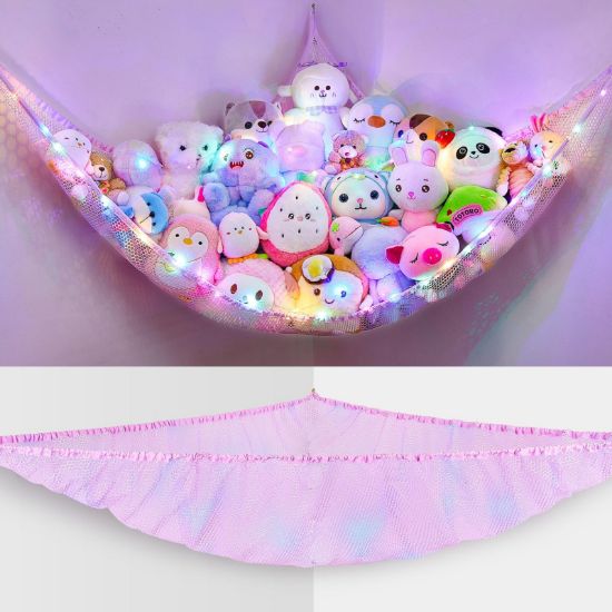 Picture of Unicorn Castle Stuffed Animals Net or Hammock Kids Toy Storage Organizer with LED Light Hanging Corner Stuffed Animals Holder Kids Girls Room Decor(Pack of 1)