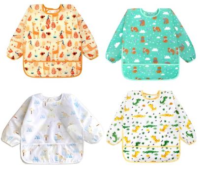 Picture of Accmor 4 Pack Long Sleeve Baby Bibs, Waterproof Sleeved Bib, Toddler Soft Bib for 24-36 Months