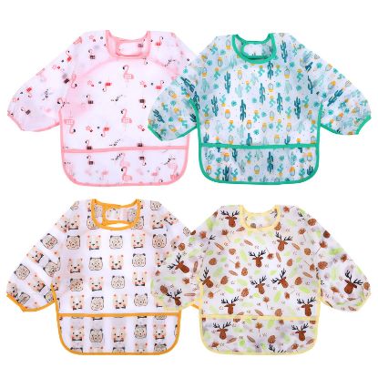 Picture of Accmor 4 Pack Long Sleeve Baby Bibs, Waterproof Sleeved Bib, Toddler Soft Bib for 6-24 Months