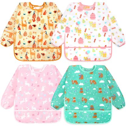 Picture of Accmor 4 Pack Long Sleeve Baby Bibs, Waterproof Sleeved Bib, Toddler Soft Bib for 6-24 Months