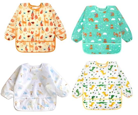 Picture of Accmor 4 Pack Long Sleeve Baby Bibs, Waterproof Sleeved Bib, Toddler Soft Bib for 6-24 Months