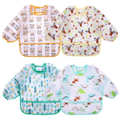 Picture of Accmor 4 Pack Long Sleeve Baby Bibs, Waterproof Sleeved Bib, Toddler Soft Bib for 24-36 Months