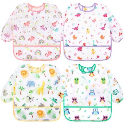 Picture of Accmor 4 Pack Long Sleeve Baby Bibs, Waterproof Sleeved Bib, Toddler Soft Bib for 24-36 Months