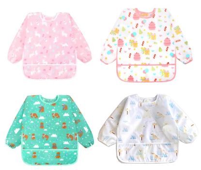 Picture of Accmor 4 Pack Long Sleeve Baby Bibs, Waterproof Sleeved Bib, Toddler Soft Bib for 6-24 Months