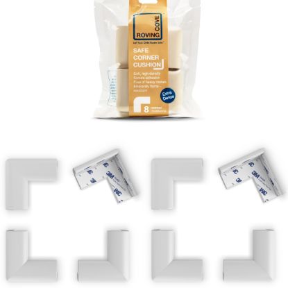 Picture of Roving Cove Slim-Fit Corner Protector for Baby Proofing (8 Small Corners), Soft Rubber Foam Furniture Corner Bumper Guards, 3M Adhesive Pre-Taped, Oyster White (Off White)