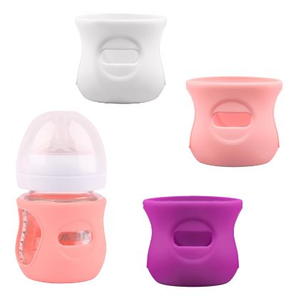 Picture of 3 Pack Silicone Sleeves for Avent Natural Glass Baby Bottles, Anti Breakage Baby Bottle Holder, Compatible Philips Avent Glass Natural Baby Bottle 4 oz, BPA Free (White+Pink+Purple)