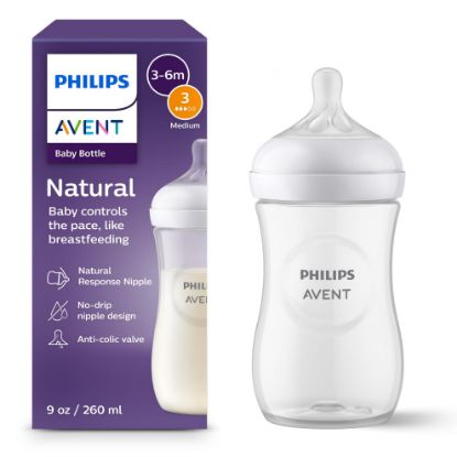 Picture of Philips Avent Natural Baby Bottle with Natural Response Nipple (Medium Flow,Flow 3), 9oz, SCY903/01