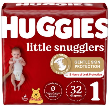 Picture of Huggies Size 1 Diapers, Little Snugglers Newborn Diapers, Size 1 (8-14 lbs), 32 Count