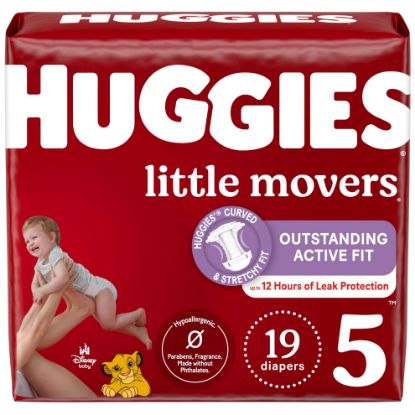 Picture of Huggies Size 5 Diapers, Little Movers Baby Diapers, Size 5 (27+ lbs), 19 Count