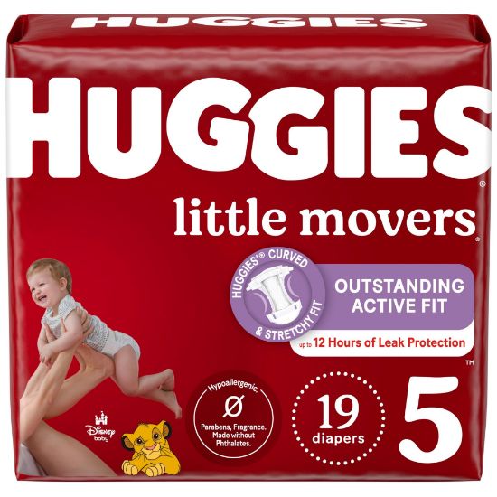 Picture of Huggies Size 5 Diapers, Little Movers Baby Diapers, Size 5 (27+ lbs), 19 Count