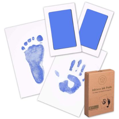 Picture of 2-Pack Inkless Hand and Footprint Kit - Ink Pad for Baby Hand and Footprints - Dog Paw Print Kit,Dog Nose Print Kit - Baby Footprint Kit, Clean Touch Baby Foot Printing Kit, Handprint Kit (Sky Blue)