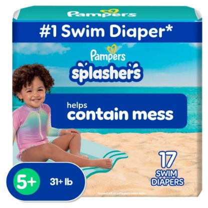 Picture of Pampers Swim Diapers - Splashers - Size 5+, 17 Count, Gap-Free Disposable Baby Swimming Pants