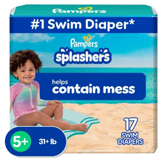 Picture of Pampers Swim Diapers - Splashers - Size 5+, 17 Count, Gap-Free Disposable Baby Swimming Pants