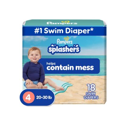 Picture of Pampers Swim Diapers - Splashers - Size 4, 18 Count, Gap-Free Disposable Baby Swimming Pants