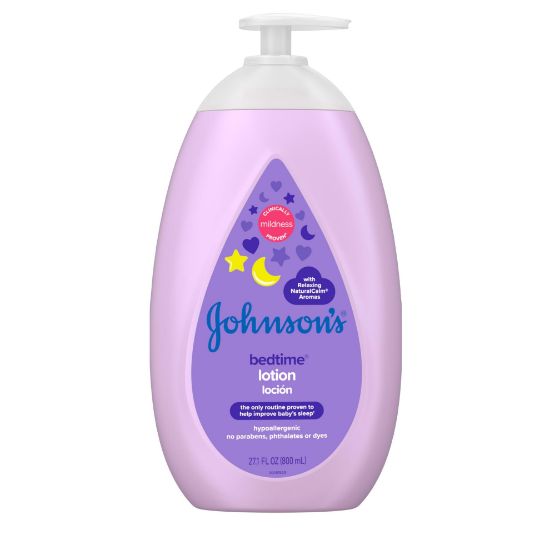 Picture of Johnson's Moisturizing Bedtime Baby Lotion with Coconut Oil & NaturalCalm Aromas to Help Relax Baby, Hypoallergenic & Free of Parabens, Phthalates & Dyes, Mild Baby Skin Care, 27.1 fl. oz