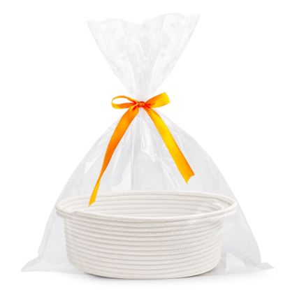 Picture of Pro Goleem Small Woven Basket with Gift Bags and Ribbons Durable Baskets for Mother's Day Gifts Empty Small Rope Basket for Storage 12"X 8" X 5" Baby Toy Baskets with Handles, White