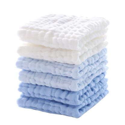 Picture of MUKIN Baby Washcloths - Soft Face Cloths for Newborn, Absorbent Bath Wipes, Burp Cloths or Towels, Baby Registry as Shower. Pack of 6-12x12 inches (Blue)