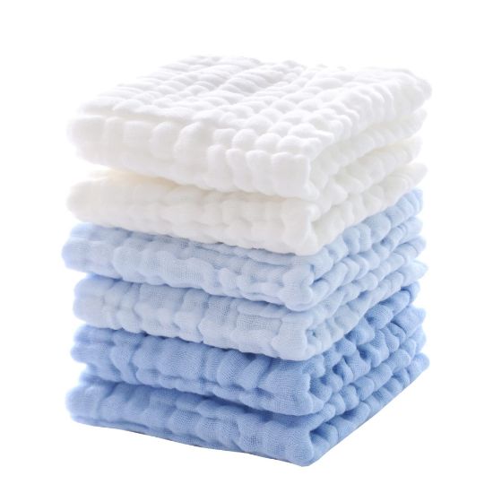 Picture of MUKIN Baby Washcloths - Soft Face Cloths for Newborn, Absorbent Bath Wipes, Burp Cloths or Towels, Baby Registry as Shower. Pack of 6-12x12 inches (Blue)