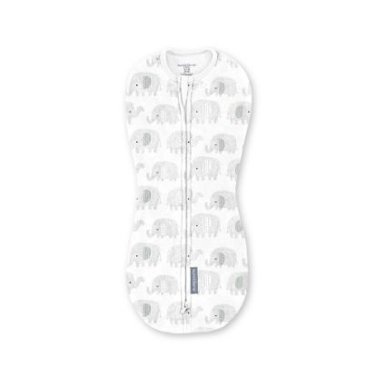 Picture of SwaddleMe by Ingenuity Compression Baby Swaddle Pod, Two-Way Zipper for Easy Diaper Changes, Improves Sleep & Calms Startle Reflex, 0-2 Months, 1.0 TOG, 1-Pack - Scribble Elephant