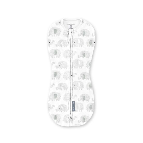 Picture of SwaddleMe by Ingenuity Compression Baby Swaddle Pod, Two-Way Zipper for Easy Diaper Changes, Improves Sleep & Calms Startle Reflex, 0-2 Months, 1.0 TOG, 1-Pack - Scribble Elephant
