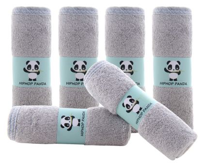 Picture of HIPHOP PANDA Baby Washcloths, Rayon Made from Bamboo - 2 Layer Ultra Soft Absorbent Newborn Bath Face Towel - Reusable Baby Wipes for Delicate Skin - Grey, 6 Pack