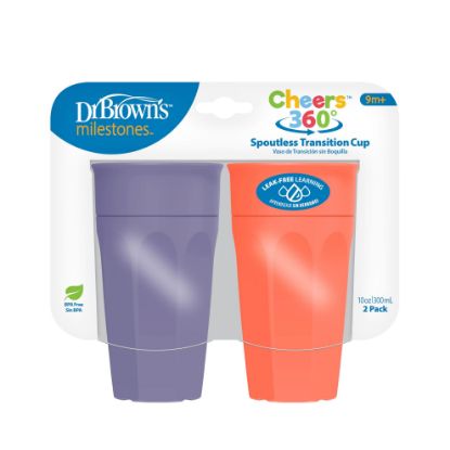 Picture of Dr Brown's Milestones Cheers 360 Training Cup for Toddlers & Babies, Leak-Free Sippy Cup, Purple/Coral, 10oz/300mL, 9m+, 2 Pack