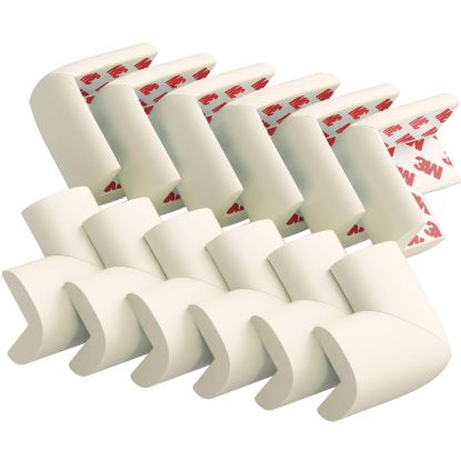 Picture of 12 Pack Corner Protector Baby Proofing Edge and Corner Guards, Soft Safety Pre-Taped Rubber Foam Furniture Bumpers for Fireplace, Table, Stair, Cabinet (Off White)