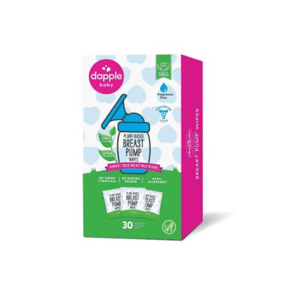 Picture of Breast Pump Wipes by Dapple Baby, Hypoallergenic & Powered by Plants, Removes Milk Residue, Leaves No Taste, Singles, Fragrance Free, 30 Count (Pack of 1)